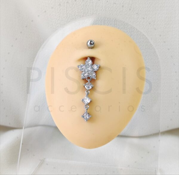 Piercing ombligo colgante flor, mod 1. plateado. - Imagen 2