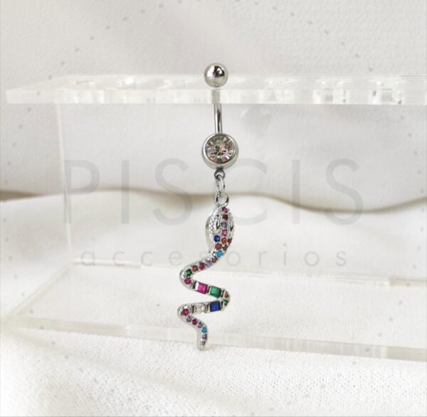Piercing ombligo colgante serpiente, plateado.