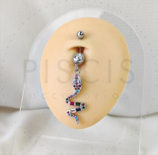 Piercing ombligo colgante serpiente, plateado. - Imagen 2