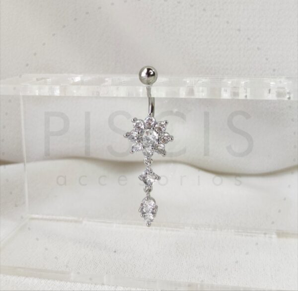 Piercing ombligo colgante flor, mod. 2, plateado.