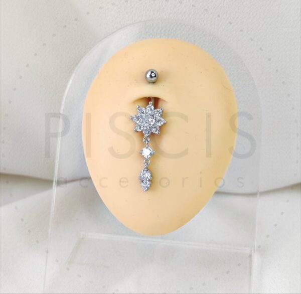 Piercing ombligo colgante flor, mod. 2, plateado. - Imagen 2