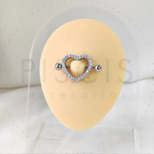 Piercing pezonera corazón strass blanco.