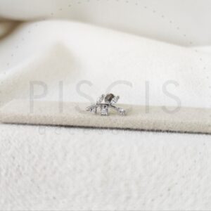 Labret laurel con Circonias, plateado.