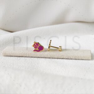 Aros Gatitos lilas, dorados.