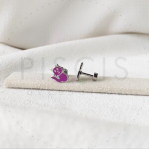 Aros Gatitos lilas, plateados.