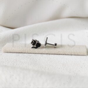 Aros Gatitos negros, plateados.