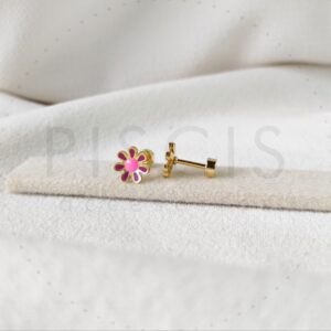 Aros Margaritas rosa c/ violeta, dorados.