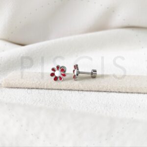 Aros Margaritas blanco c/ rojo, plateados