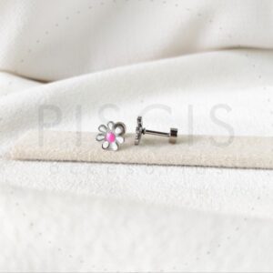 Aros Margaritas rosa c/ blanco, plateados.