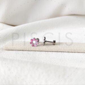 Aros Margaritas blanco c/ rosa, plateados.