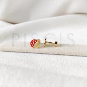 Aros Honguitos rojos, dorados.