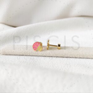 Aros Honguitos rosas, dorados.