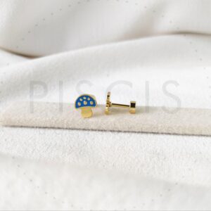 Aros Honguitos azules, dorados.