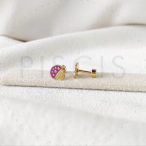 Aros Honguitos lilas, dorados.