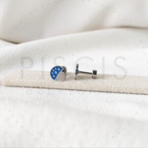 Aros Honguitos azules, plateados.