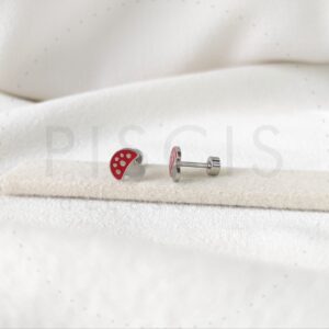 Aros Honguitos rojos, plateados.