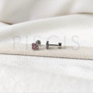 Aros Trébol strass rosas, plateados.