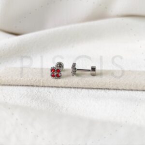 Aros Trébol strass rojos, plateados.