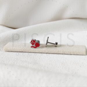 Aros Gatitos rojos, plateados.