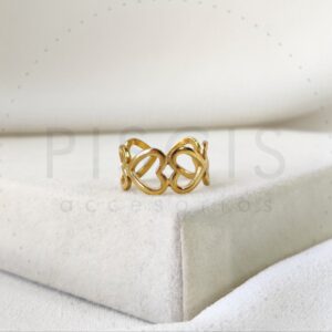 Anillo Corazones regulable, dorado.