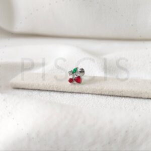 Piercing labret cerezas, plateado.