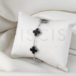 Pulsera Alhambra negra, plateada.