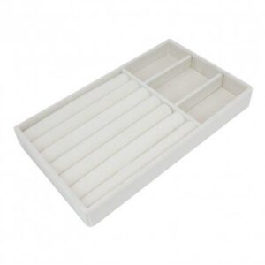 Exhibidor beige, 3 compartimentos + ranuras.