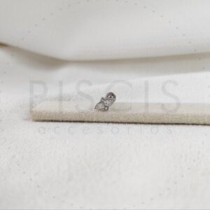 Labret doble hojita + puntos strass, plateado.
