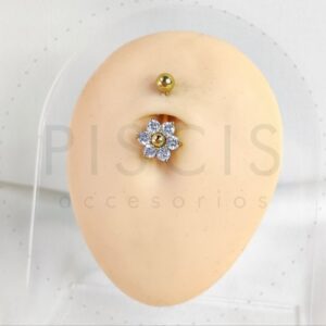 Piercing ombligo Flor con strass, dorado.