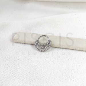 Clicker triple con strass en el frente, plateado.