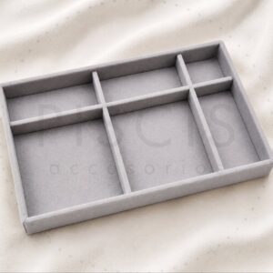Exhibidor gris, 6 compartimentos.