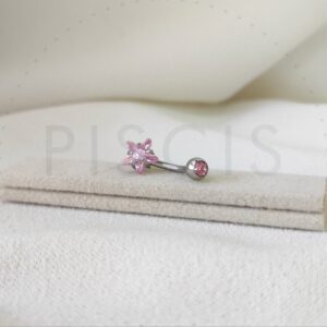 Piercing ombligo Estrella, strass rosa.