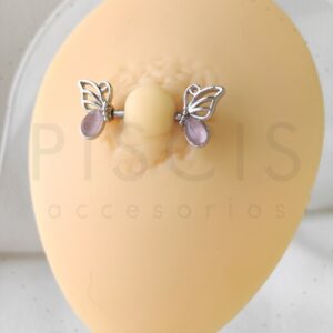 Piercing pezonera Mariposa ópalos, rosa.