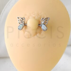 Piercing pezonera Mariposa ópalos, blanca.
