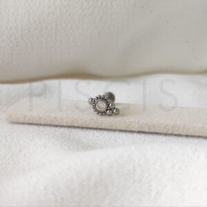 Labret strass + 14 bolitas, plateado.