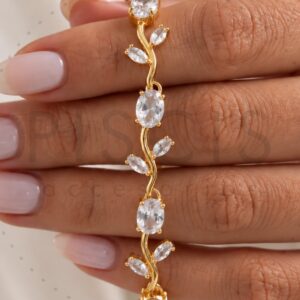 Pulsera Tulipán blanca, dorada.