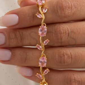 Pulsera Tulipán rosa, dorada.