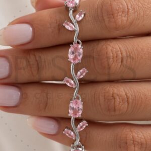 Pulsera Tulipán rosa, plateada.